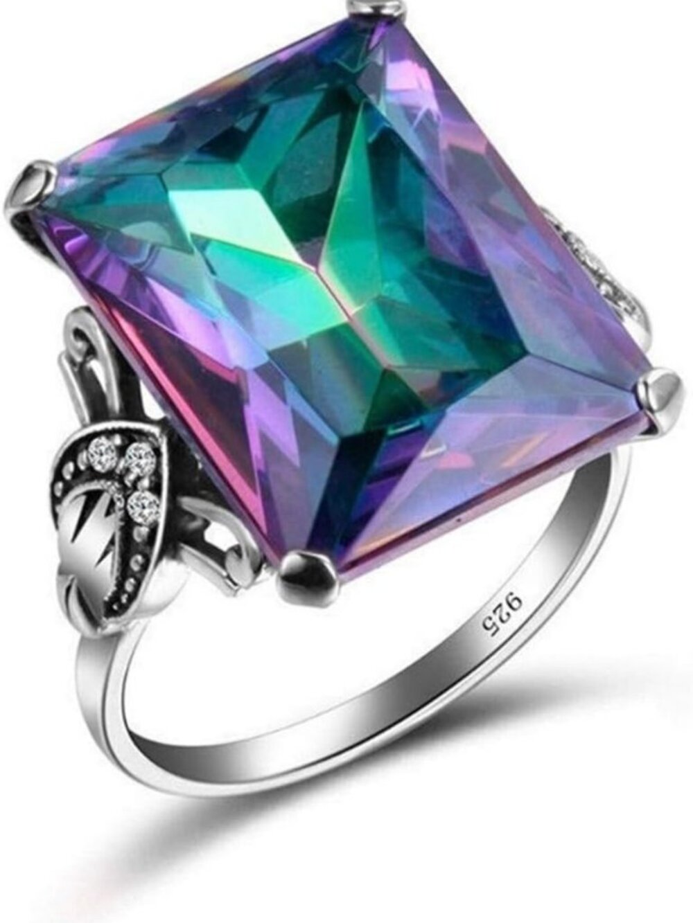 925 Sterling Silver Rainbow Topaz Promise Ring - 5ct Square Gemstone Engagement